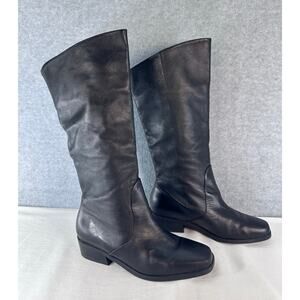 VTG Laura Scott Womens 6 Black Soft Leather Block Heel Square Toe Mid Calf Boot